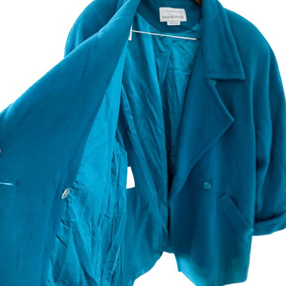 Vintage 100% Wool Vibrant Teal Blue Double Breasted Pea Coat Plus Size 16 - Picture 4 of 8